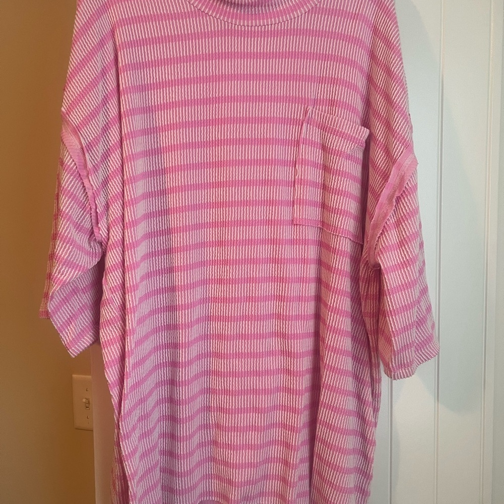 Pink Striped Oversized Top